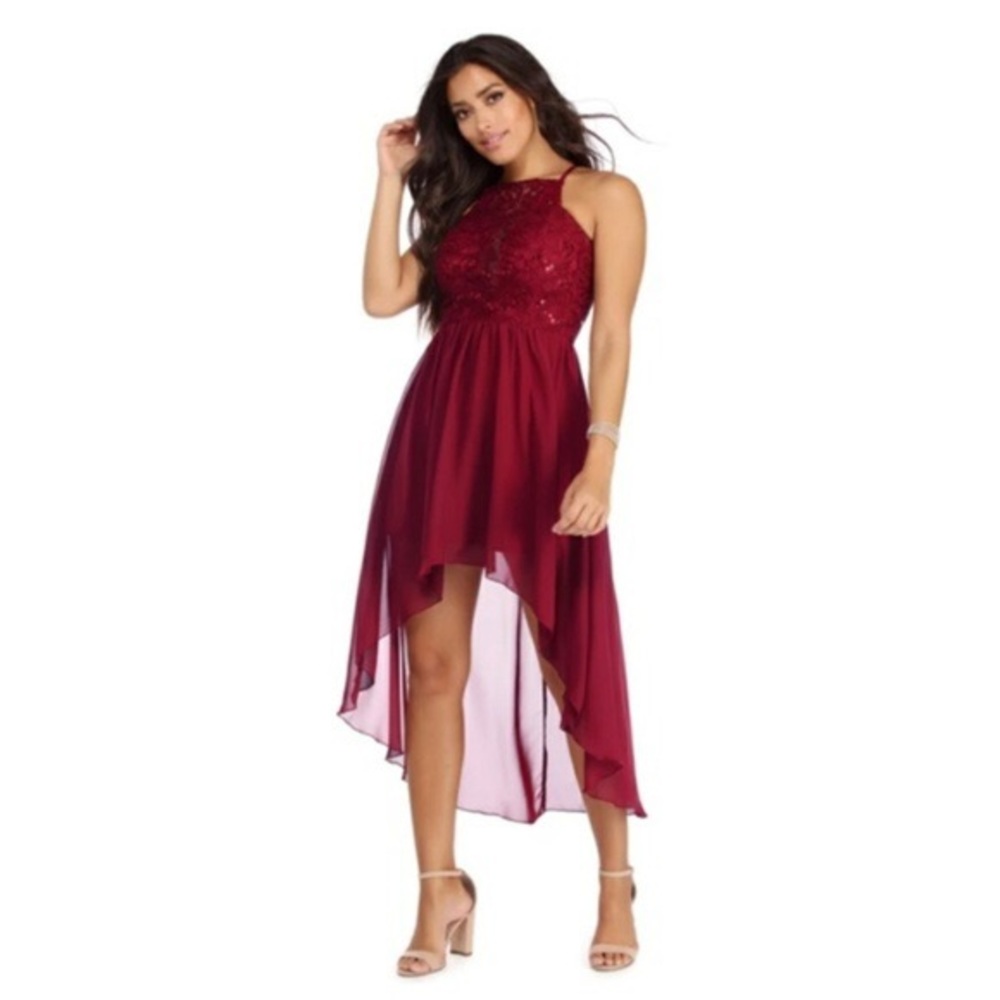 Windsor Wine Red Asymmetrical Hi-Low Dress